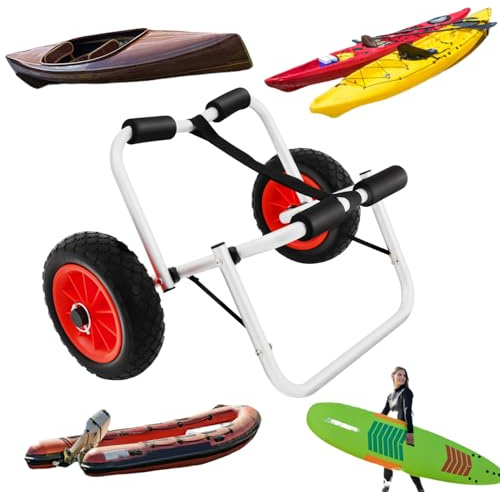 WSIKGHU Chariot de kayak pour le transport de bateaux pneumatiques jusqu'à 80 kg, roues de 10, chariot de transport pliable