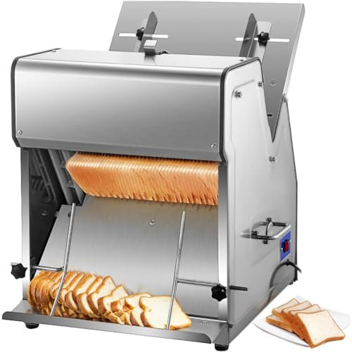 Cortadora de pan tostado comercial, cortadora de alimentos delicatessen de acero inoxidable, 31 piezas de rebanadas, máquina cortadora de pan eléctrica, 12 mm de espesor, espesor de pan ajustable