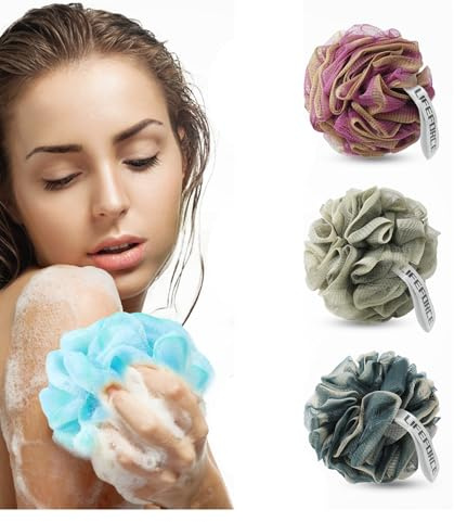 Lifeforce Loofah Sponge 60g/Piece, Exfoliating Bath Sponge Body Scrubber - Loofa Set of 3 Flower Color (Colorful)