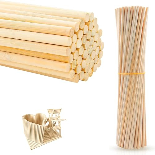 Palos de Madera, Varillas de Madera de bambú Natural – 50 Piezas – 20 cm de Largo, 10 mm de diámetro – Ideal para proyectos DIY, decoración y Modelado – Material ecológico y Duradero