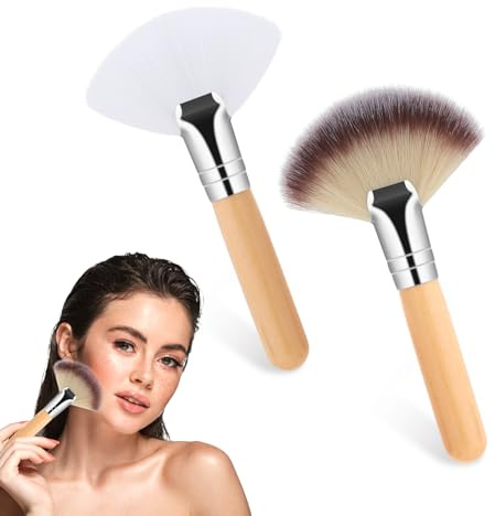 Small Fan Brush, 2 PCS Fluffy Facial Brush Cosmetic Tools Esthetician Supplies Face Applicator for Women Girls Esthetician Makeup Face Cleaning Painting Watercolor Canvas (White, Brown)