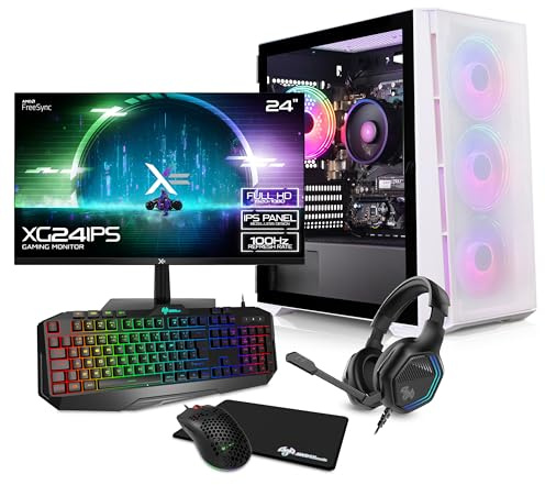 ADMI Gaming PC: AMD Ryzen 5 5600G - 16GB DDR4-1TB NVMe - WiFi - Air Mesh White Gaming Case - Windows 11 (24 Inch Monitor + Keyboard/Mouse/Headset)