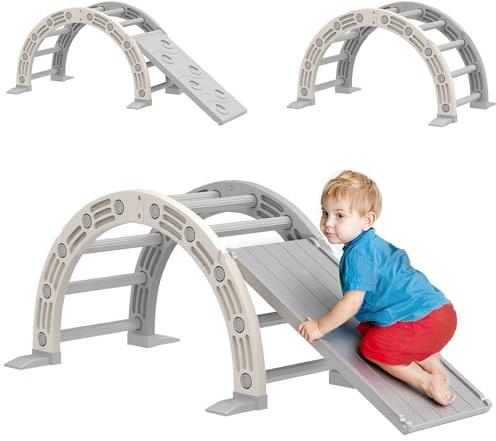 AIYAPLAY Juguete de Escalada para Niños 4 en 1 con Arco de Escalada, Mecedora, Rampa y Tobogán, Juguete de Plástico para Niños de 18-48 Meses, para Interior y Exterior, Gris y Blanco