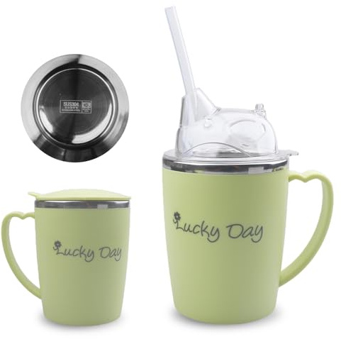 Gobelet 3 en 1 pour personnes âgées : gobelet à bec de 350 ml avec anse et paille de 30 cm, gobelet anti-fuite pour dysphagie avec couvercle pour adultes handicapés, femmes enceintes et personnes âgée