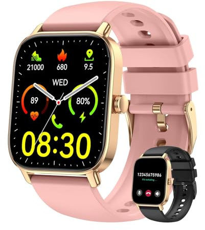 Reloj Inteligente Mujer Smartwatch con Llamadas: Oro Bluetooth Smart Watch Hombre Impermeable Deportivo Pulsera Actividad Pulsómetro Monitor Sueño Digital Fitness Tracker Podómetro para ios Android