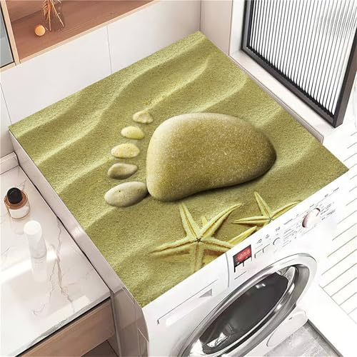 Highdi Housse de Protection pour Machine à Laver Top, Imprimé Galet Coussin de Machine à Laver Antidérapant, Tapis de Protection pour Dessus Sèche-Linge Séchage Rapide (Jaune 2,60x60cm)