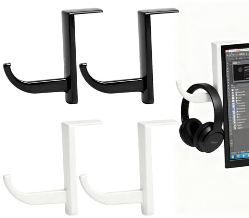 LOLANIUT Pack 4 Unidades soporte auriculares adhesivo blanco y negro, colgador con fijación fuerte para escritorio y monitor, gancho gaming multiuso para cascos, VR y accesorios