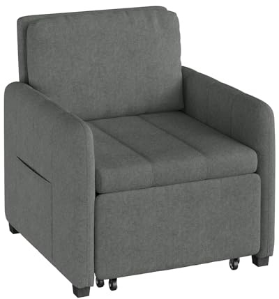WOLTU 3-in-1 Divano Letto, Poltrona Letto Trasformabile con Reclinazione a 5 Posizioni, Divano Singolo Pieghevole per Piccoli Spazi, Chaise Lounge, Tessuto in Spugna Traspirante, Grigio Scuro