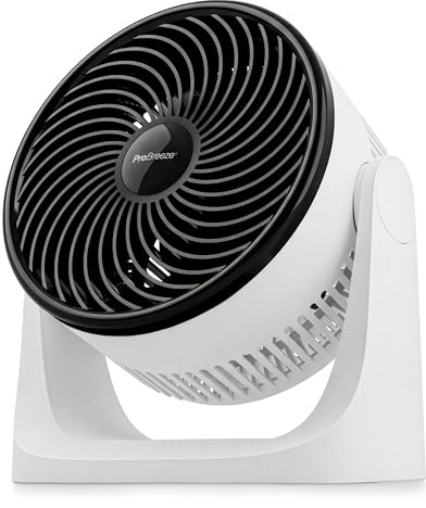 Pro Breeze AirFlo Mini Turbo Ventilatore da Tavolo - Silenzioso e Potente, 3 Velocità, Inclinazione 90°, Compatto per Camera, Ufficio e Casa- Nero/Bianco
