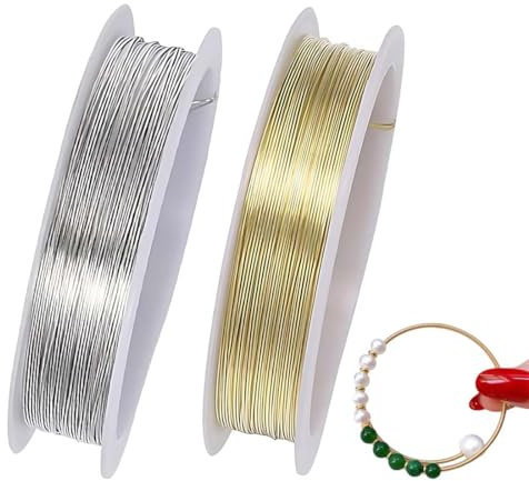 2 Rotoli di Filo per Collane Uncinetto, Filo di Seta Dorato e Argentato, Filato Gioiello per Bigiotteria Uncinetto, Cordoncino Metallizzato per Artigianato, Creazione di Gioielli Fai da Te
