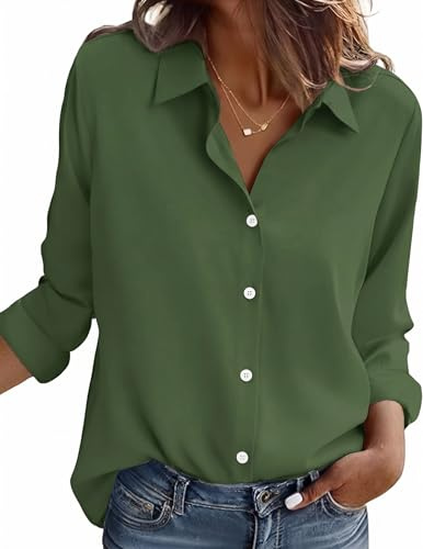 Zeagoo Womens Shirt Long Sleeve Shirt Regular Fit Stretch Shirts Wrinkle Free Work Business Shirt Casual Button Down Shirts Shadow Green M