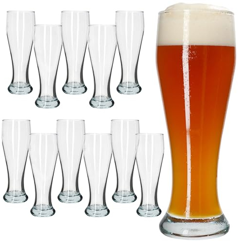 MamboCat Set di 12 bicchieri da birra Sepp, trasparenti da 0,5 l, calibrati, 12 persone, classico bicchiere da birra bianca con forma sottile, grano lievito, per casa, ristorante e casa