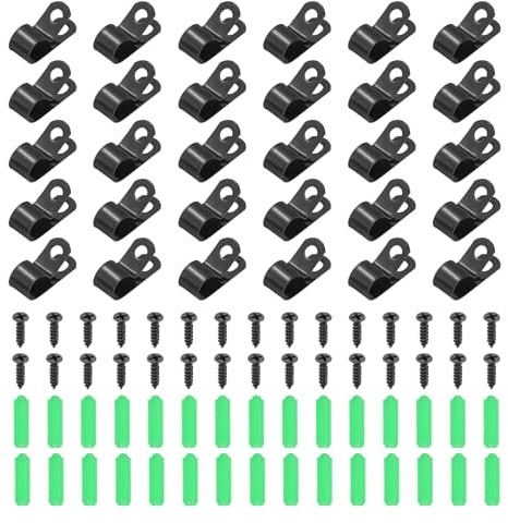QUARKZMAN 30Pcs 10mm(3/8) Morsetti Per Filo Recinzione, Clip Di Montaggio Per Recinzione Agricola Tipo R Con Viti E Tubi Di Espansione Per Fissare Fili Saldati A Recinzioni In Vinile