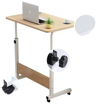 JANDTEK Mesa Portátil para Ordenador con Ruedas – Escritorio Auxiliar Regulable en Altura para Sofá o Cama – Mesa Pequeña para Teletrabajo y Espacios Reducidos (Marron sin estanteria)