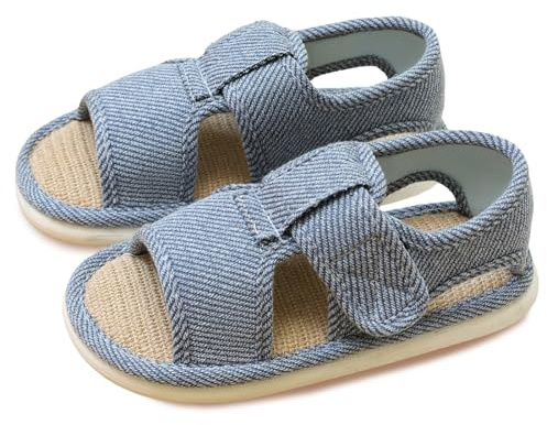 Chaussures Femmes Réglables Sandales Bout Ouvert Respirant Lin Confortable Pantoufles Antidérapant pour Seniors Women Blue 36