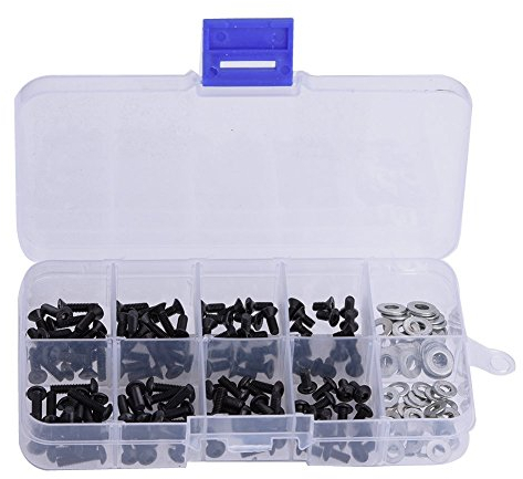 Dilwe Tornillos de Cabeza Plana y Redonda 6mm 8mm 10mm 12mm M3 M4 Arandela Plana Conjunto RC Accesorios con Caja para 1/10 HSP RC Coche(180pcs/box)