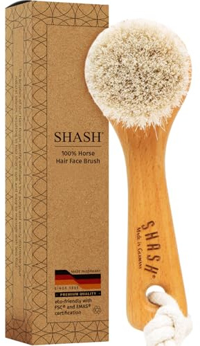 SHASH Since 1869 Hand Made in Germany - Sustainable Exfoliating Face Brush, Scrub Cleansing Brush, Exfoliates Skin to Help Reduce Flaking, Supports Glowing Complexion (Medium Horse Hair Bristle)