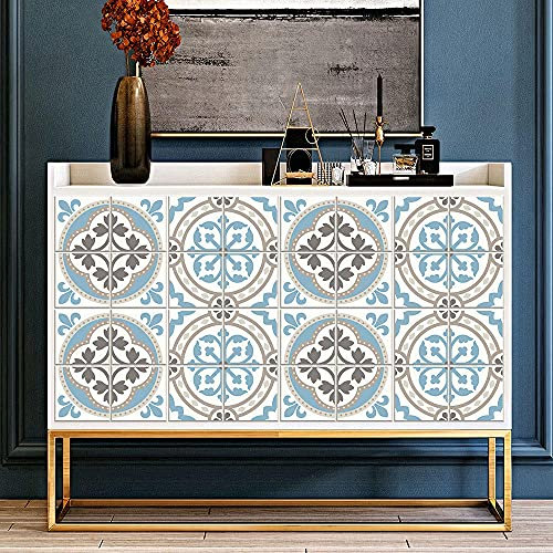 Stick on Tiles Duck Egg Blue Khaki Tile Stickers PVC Self Adhesive Wall Tiles Heat Resistant Tile Stickers for Kitchen Bathroom Waterproof Peel and Stick Floor Tiles Tile Paint 15x15cm