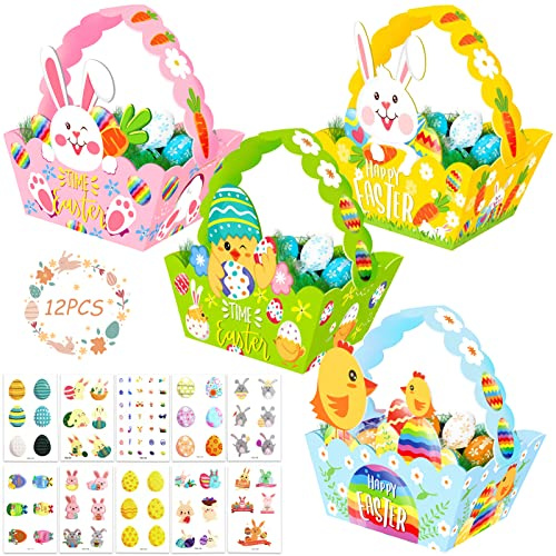 12 PCS Canasta de Pascua,Cesta Pascua Niños,Manualidades Infantiles de Pascua, Bolsas de Pascua para llenar,para Encontrar Huevos de Pascua,Regalos de Pascua para Niños