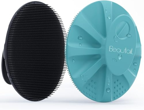 Gant de gommage pour le corps en silicone, lot de 2, BEAUTAIL Brosse de lavage pour douche et bain, Loofah de nettoyage à gommage exfoliant doux pour femmes, hommes, bébés à peau sensible, Facile à