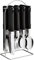New 24PC Cutlery Dinner Set Stainless Steel Metal Stand Rack Forks Tea Spoons (Black)