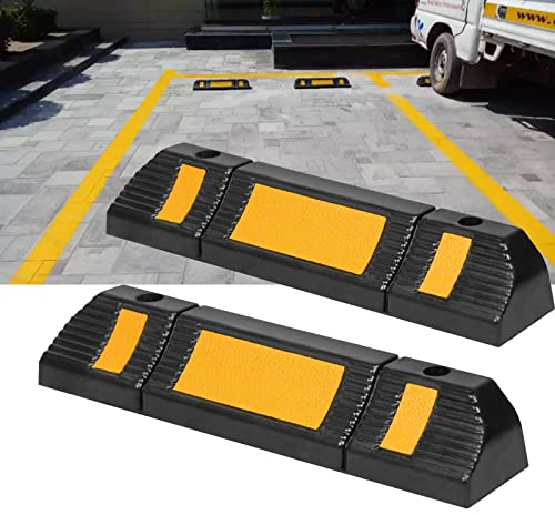 HENGMEI 2X Butées Roues Parking Réflecteurs Butée de roues en caoutchouc Barrières de Parking Butée de stationnement