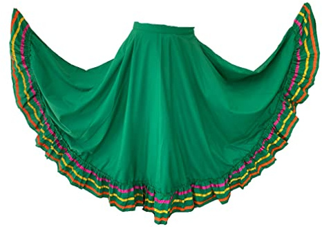 Folklorico Half Cirlce skirts, Falda Profesional de Medio Vuelo, Womens Skirt One Size Waist (Green)