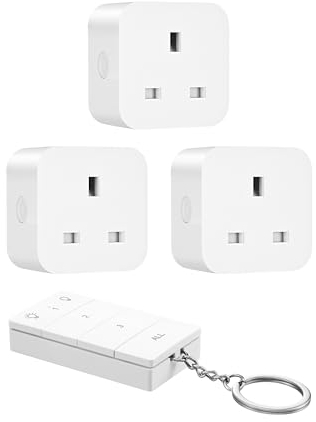 DEWENWILS Remote Control Plug Socket UK, Programmable Electrical Socket Switch, Expandable Wireless Remote Control Sockets for Christmas Light Vacuum Fan, 13A/3120W, 30M