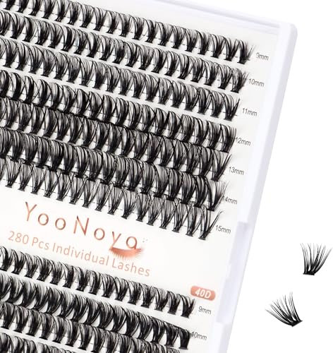 YOONOYA pestañas pelo a pelo DIY de 280 pestañas postizas individuales en diferentes longitudes 9-15mm y 30-40D, facilitan la obtención de extensiones de pestañas(30+40D-9-15mm-mix)