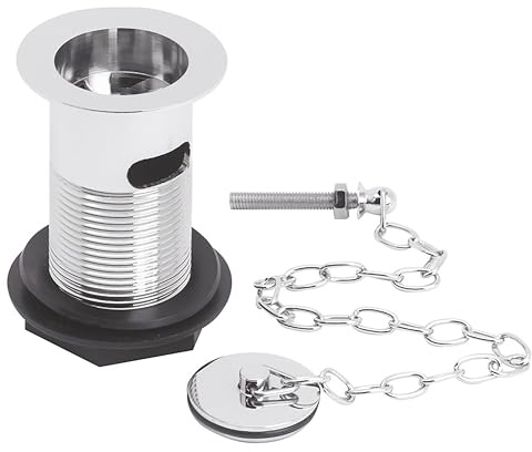 Balterley Basin Waste with Brass Plug & Ball Chain, Slotted Basin Waste, Traditional Wastes for Bathroom Basins, Stainless Steel Bathroom Sink Wastes, Slotted for Overflow - 60 x 60 x 88mm (Chrome)