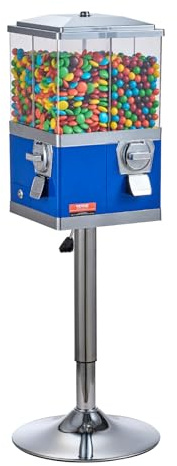 VEVOR Commercial Vending Machine, Four Compartment Rotatable Gumball and Candy Dispenser, Adjustable Height Coin Operated Candy Bank with Iron Stand, for Business Toy Capsules Bouncy Balls Nut, Blue