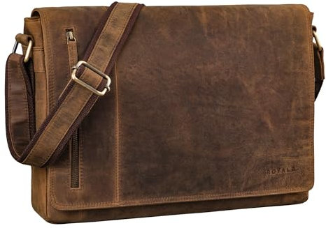 ROYALZ Leder Umhängetasche 'New Jersey' Premium Büffel-Leder - Ledertasche Laptop Fach 13 bis 15.6 Zoll groß ideal als Aktentasche Freizeittasche Echtleder Damen & Herren, Farbe:Nevada braun