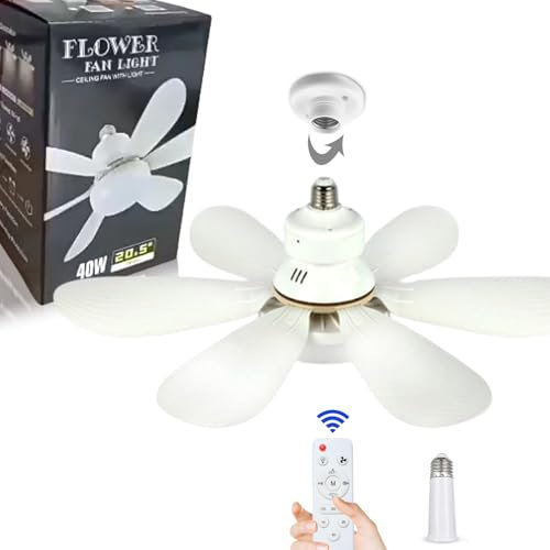 Ceiling Fan with Lights and Remote, E27 Bayonet Screw in Ceiling Fans Lights, Dimmable Led Outdoor Lights with Fan, 52cm Small Bulb Fans for Bedroom Kitchen Bathroom Garage