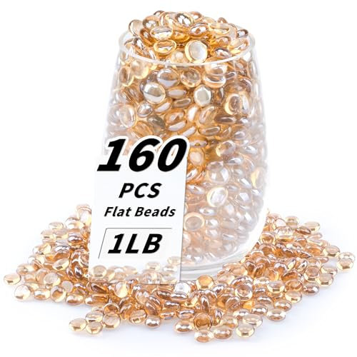 1 LB Pale Yellow Flat Glass Beads, 160-180PCS Small Glass Marbles, Mini Flat Round Pebbles for Vase Filler and Floral, Fish Tank Rocks Decorative Gemstones for Home and Aquarium Décor
