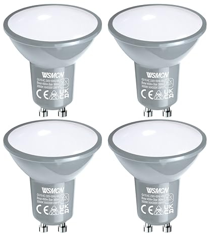 WSMCN Ampoule LED GU10 PAR16 Blanc chaude 3000 Kelvin 4W Équivalent à 50W Lampe Halogène, Réflecteur non dimmable AC 230V Ampoules LED Spot, 450 Lumens Angle de Faisceau 120°, Lot de 4