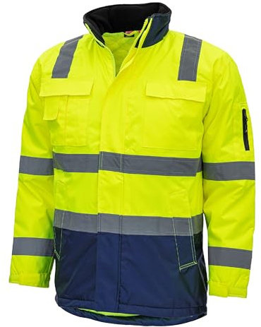 Nitras Parka de advertencia para hombre, resistente al agua y a la suciedad, con capucha extraíble en color amarillo y naranja, amarillo de advertencia, M