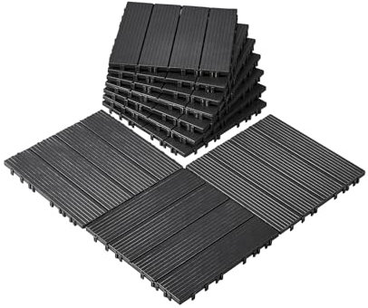 VEVOR Azulejos Entrelazados para Terraza, de Plástico, Resistentes al Agua, para Uso en Exteriores, para Todo Tipo de Climas, para Porches, Piscinas, Balcones, Gris Oscuro, 300 x 300 x 20 mm, 10 uds
