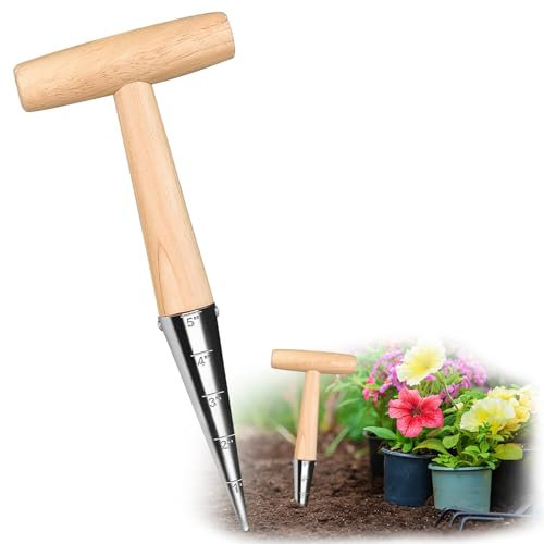 panemy 1pcs Blumenzwiebelpflanzer, Blumenzwiebel-Pflanzwerkzeug mit Maßangaben, Pikierstab Holz, Zwiebelpflanzer, Garten-Pflanzwerkzeuge zum Pflanzen von Blumen, Zwiebeln, Setzlingen