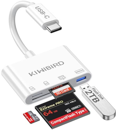 KiWiBiRD Lecteur Carte Compact Flash Lecteur Carte CF USB c Card Reader, Adaptateur mémoire externes SD Micro SD USB c, Compatible avec iPhone 17 16 Plus Pro Max, Mac MacBook Air iPad Pro Air, PC