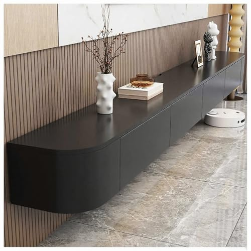 Aipunlus Mobile TV a Parete in Legno Massello, Mobile Sotto TV Sospeso, Design Moderno, Struttura Sospesa per Soggiorno/Camera da Letto, Legno Naturale e Costruzione Resistente (Nero, 260cm/102.3in)