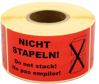 MD Labels Etiquetas de advertencia en rollo 100 x 50 mm – 500 – No apilar! ¡No apilar! Ne pas empiler! - Paquete adhesivo para envíos, etiquetas de envío, color rojo neón