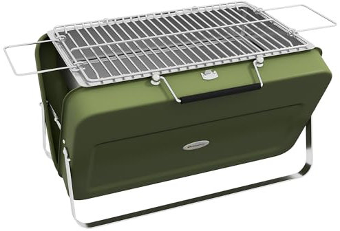 Outsunny Barbacoa de carbón portátil, barbacoa plegable con maletín con mango y parrilla para camping, picnic, jardín, 47 x 30 x 28 cm, verde