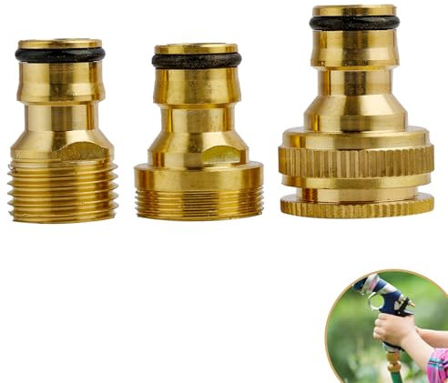 3 Piezas Adaptadores de Grifo para Manguera de Jardín - Incluye Conector de 1/2 y 3/4 Pulgadas, Adaptador de Rosca de 22 mm a 24 mm, Conector de Grifo Manguera de Latón, para Riego y Limpieza
