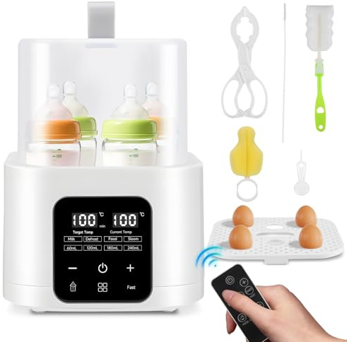 Baby Bottle Warmer, 6-in-1 Bottle Steam Sterilizer for 4 Bottles with LCD Display & Remote Control, Fast Baby Food Heating & Defrost for Breastmilk & Formula, 48H Keep Warm,Smart Temp Control,BPA-Free