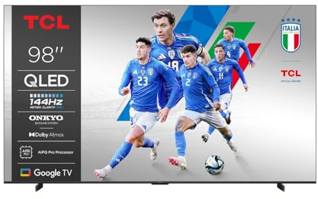TCL 98P8K 98 Zoll QLED 4K HDR UHD Fernseher, Smart Google TV (Dolby Vision & Atmos, 144Hz Motion Clarity Pro, FreeSync, Onkyo 2.1 Sound, Sprachsteuerung, Kompatibel mit Google Assistant, Google Cast)