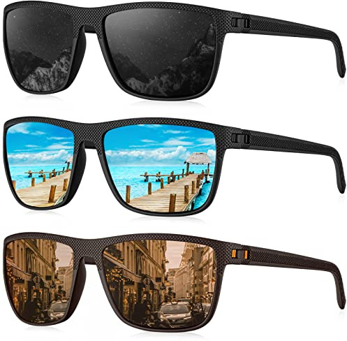 HENGOSEN Polarised Sunglasses-for-Men Mens Sunglasses: Classic Sun Glasses with UV400 Protection Fishing Driving Golf 3 PACK