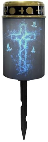 Cozeyat Blue Cross Solar Grave Lights for Cemetery Flameless Solar Powered Light for Prayer Waterproof Cemetery Decor Candle Lamp Outdoor Solar Lights for Grave Memorial Gift