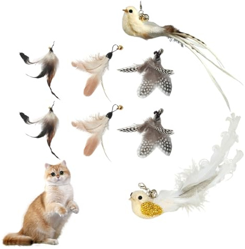 Omnikryp 8 Pezzi Giochi con Piume per Gatto, Giochi per gatti Interattivi, Flappy Bird Cat Toy, Giocattoli Interattivi per Esercizio Interno, per Gatti e Gattini