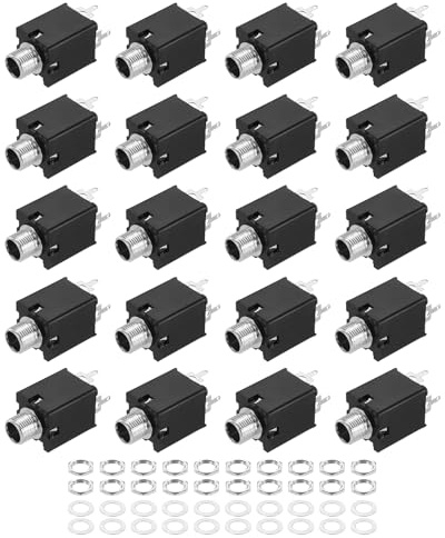 QUARKZMAN 20 st 6,35 mm stereo ljuduttag 50 V 3-polig hona PCB montering uttag video kontakt stereo hörlursuttag med muttrar och avståndshållare för gitarrer 36 x 16 x 16 mm