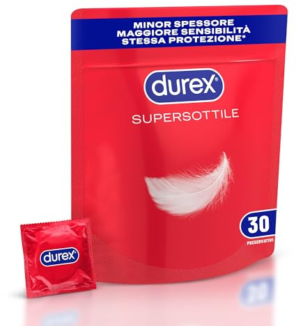 Durex SuperSottile, Preservativi Ultra Sottili Vestibilità Regular, Formato Convenienza, Vestibilità Regular, 30 Profilattici